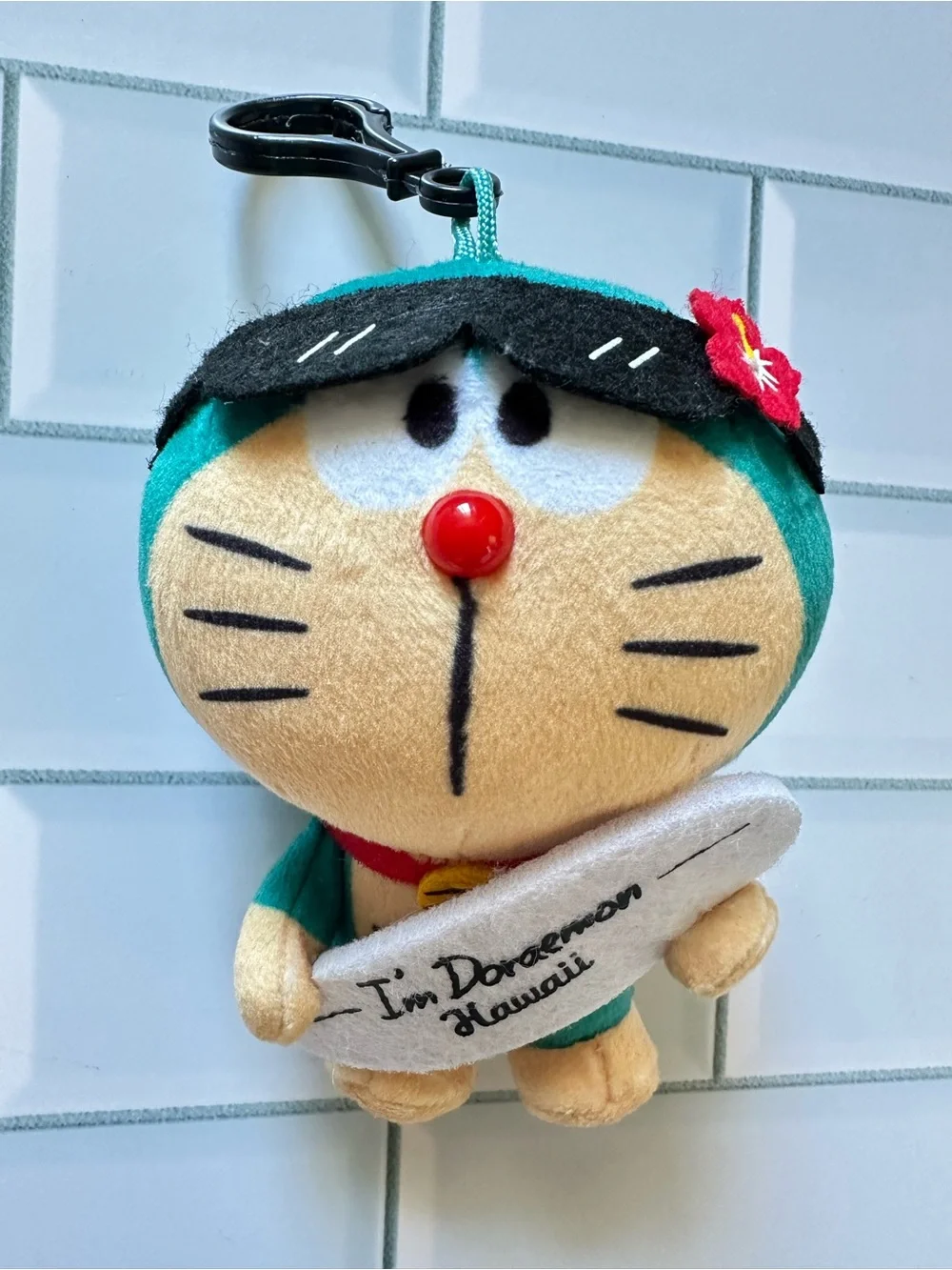 Hawaii I’m Doraemon Teal Plush Toy - Surfboard Collectible Key Chain